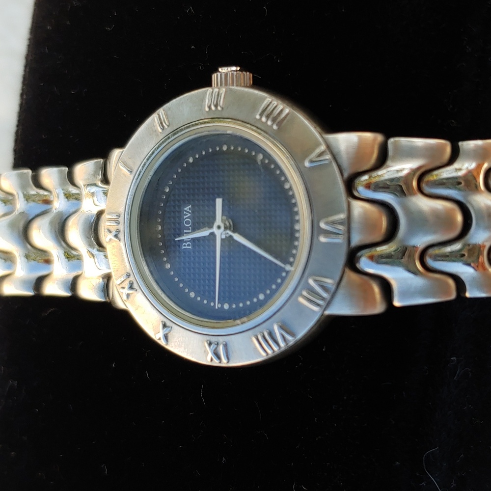 Bulova Women's Stainless Steel Blue Dial Watch with 7 Inch Link Band